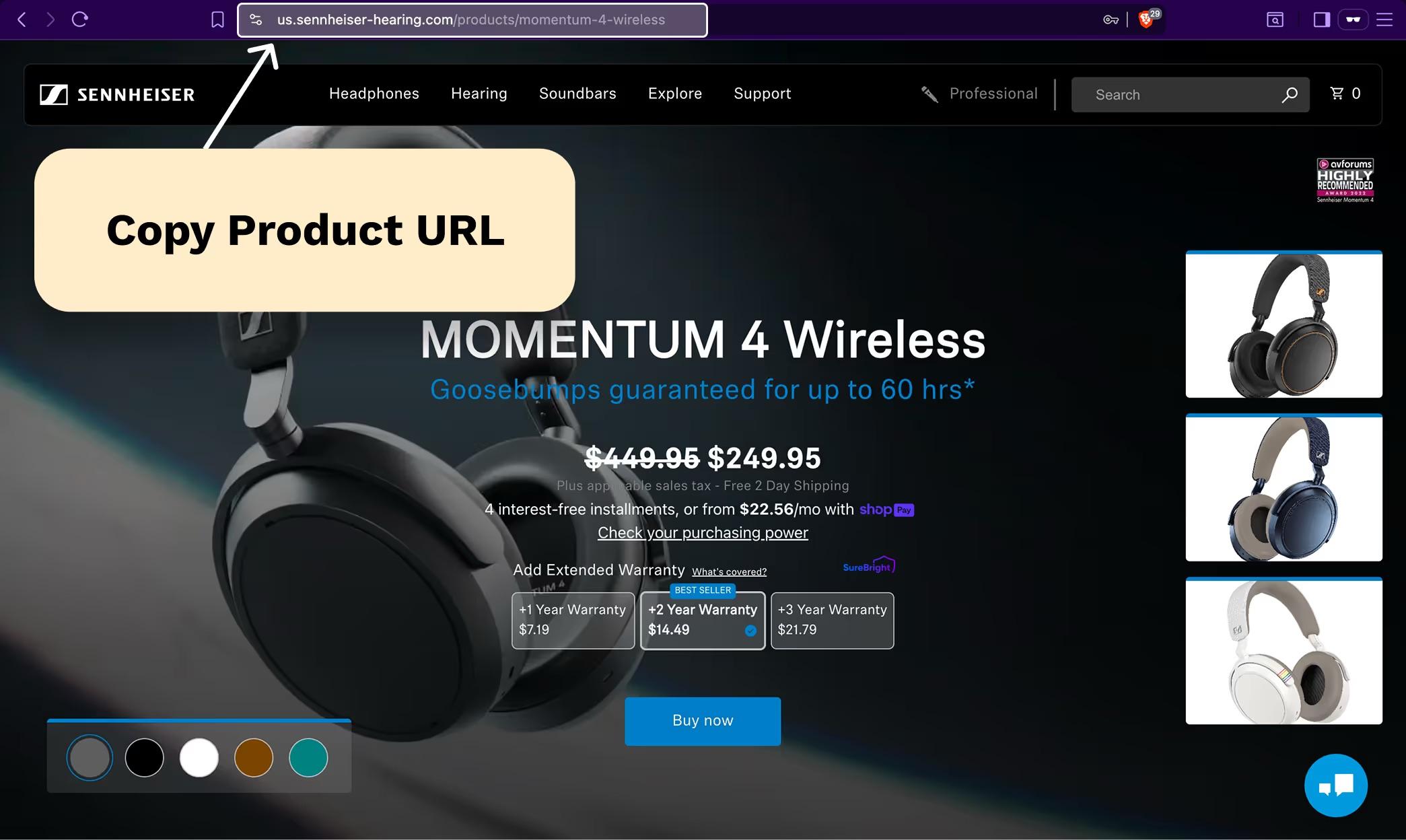 Merchant website with SureBright's widget attached