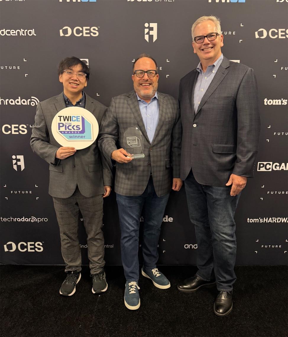 SureBright team at CES 2026 holding the TWICE Picks Award