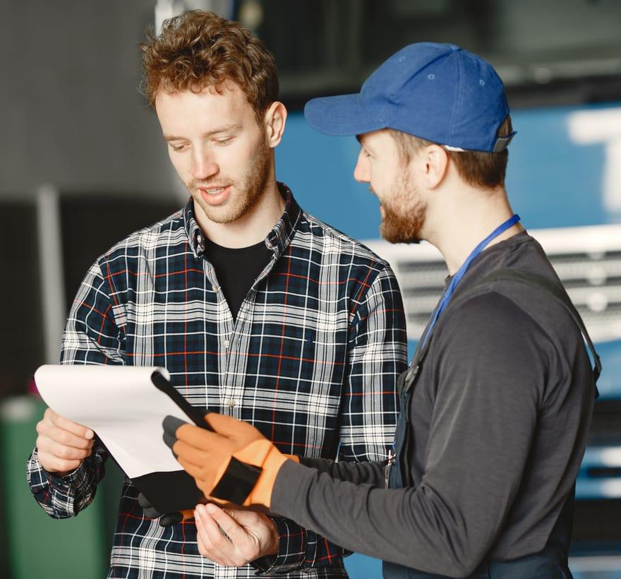 Installer reviewing an order with a customer
